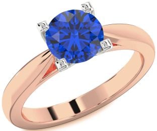 Blue Sapphire Rose Gold Silver Round Solitaire Engagement Ring