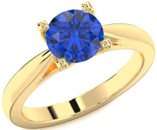 Blue Sapphire Gold Round Solitaire Engagement Ring