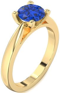 Blue Sapphire Gold Round Solitaire Engagement Ring