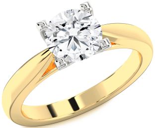 Diamond White Yellow Gold Round Solitaire Engagement Ring