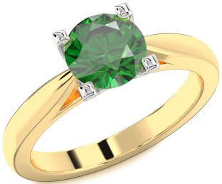 Emerald White Yellow Gold Round Solitaire Engagement Ring