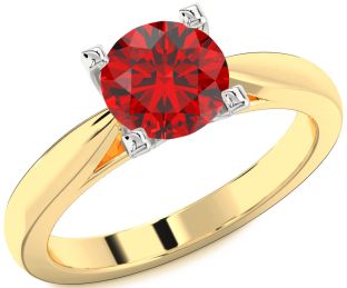 Ruby White Yellow Gold Round Solitaire Engagement Ring