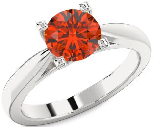 Fire Opal Silver Round Solitaire Engagement Ring