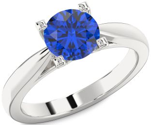 Blue Sapphire White Gold Round Solitaire Engagement Ring