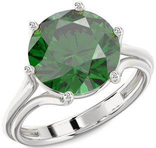 Emerald Platinum Round Solitaire Engagement Ring
