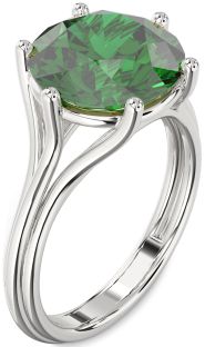 Emerald Platinum Round Solitaire Engagement Ring