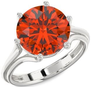 Fire Opal Silver Round Solitaire Engagement Ring