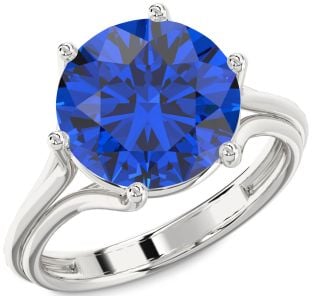 Blue Sapphire White Gold Round Solitaire Engagement Ring