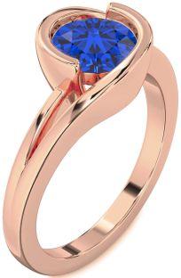 Blue Sapphire Rose Gold Round Solitaire Engagement Ring