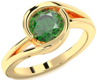 Emerald Gold Round Solitaire Engagement Ring