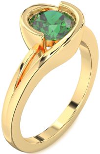 Emerald Gold Round Solitaire Engagement Ring