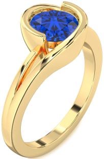 Blue Sapphire Gold Round Solitaire Engagement Ring
