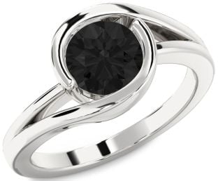 Black Diamond Silver Round Solitaire Engagement Ring