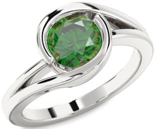Emerald Platinum Round Solitaire Engagement Ring