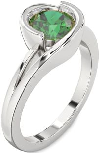 Emerald Platinum Round Solitaire Engagement Ring