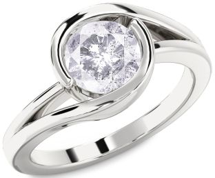 Salt & Pepper Diamond Silver Round Solitaire Engagement Ring