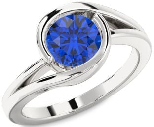 Blue Sapphire Platinum Round Solitaire Engagement Ring