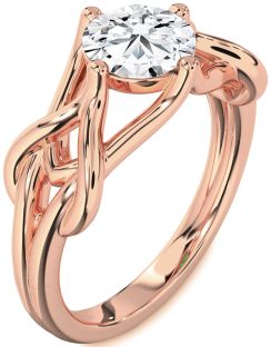 Diamond Rose Gold Knot Round Solitaire Engagement Ring
