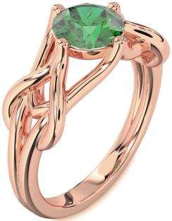 Emerald Rose Gold Knot Round Solitaire Engagement Ring