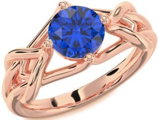 Blue Sapphire Rose Gold Knot Round Solitaire Engagement Ring
