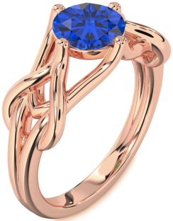 Blue Sapphire Rose Gold Knot Round Solitaire Engagement Ring