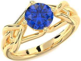 Blue Sapphire Gold Knot Round Solitaire Engagement Ring