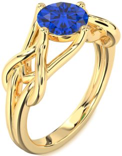 Blue Sapphire Gold Knot Round Solitaire Engagement Ring