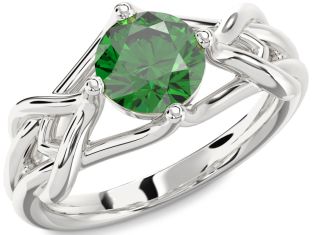 Emerald Platinum Knot Engagement Ring