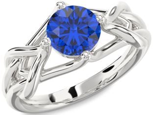 Blue Sapphire White Gold Knot Round Solitaire Engagement Ring