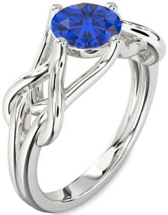 Blue Sapphire White Gold Knot Round Solitaire Engagement Ring