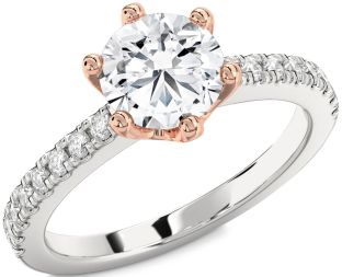 Diamond White Rose Gold Round Solitaire Pave Engagement Ring