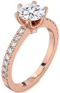Diamond Rose Gold Round Solitaire Pave Engagement Ring