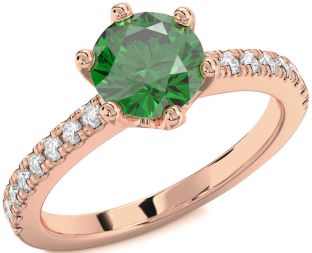 Diamond Emerald Rose Gold Round Solitaire Pave Engagement Ring