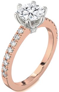 Diamond White Rose Gold Round Solitaire Pave Engagement Ring