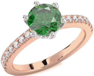 Diamond Emerald White Rose Gold Round Solitaire Pave Engagement Ring