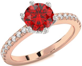 Diamond Ruby White Rose Gold Round Solitaire Pave Engagement Ring