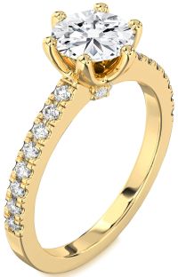 Diamond Gold Round Solitaire Pave Engagement Ring