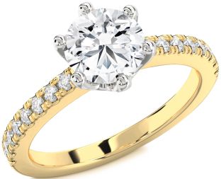 Diamond White Yellow Gold Round Solitaire Pave Engagement Ring