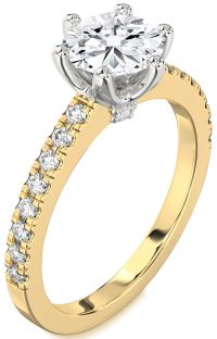 Diamond White Yellow Gold Round Solitaire Pave Engagement Ring