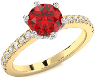 Diamond Ruby White Yellow Gold Round Solitaire Pave Engagement Ring