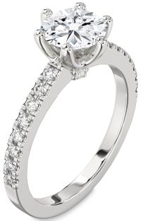 Diamond White Gold Round Solitaire Pave Engagement Ring