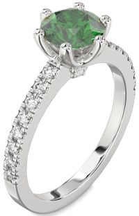 Diamond Emerald Platinum Round Solitaire Pave Engagement Ring