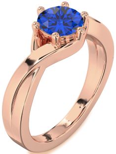 Blue Sapphire Rose Gold Round Solitaire Engagement Ring