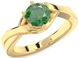 Emerald Gold Round Solitaire Engagement Ring