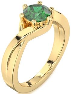 Emerald Gold Round Solitaire Engagement Ring