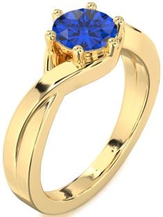 Blue Sapphire Gold Round Solitaire Engagement Ring