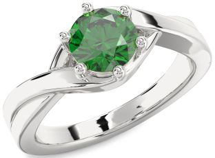Emerald Platinum Round Solitaire Engagement Ring