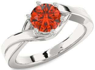 Fire Opal Silver Round Solitaire Engagement Ring