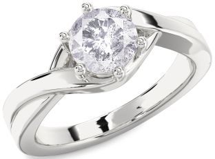 Salt & Pepper Diamond Silver Round Solitaire Engagement Ring