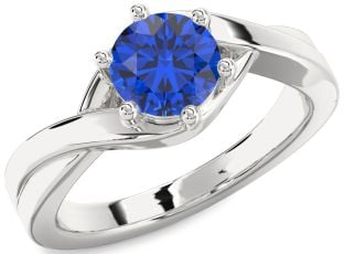 Blue Sapphire White Gold Round Solitaire Engagement Ring